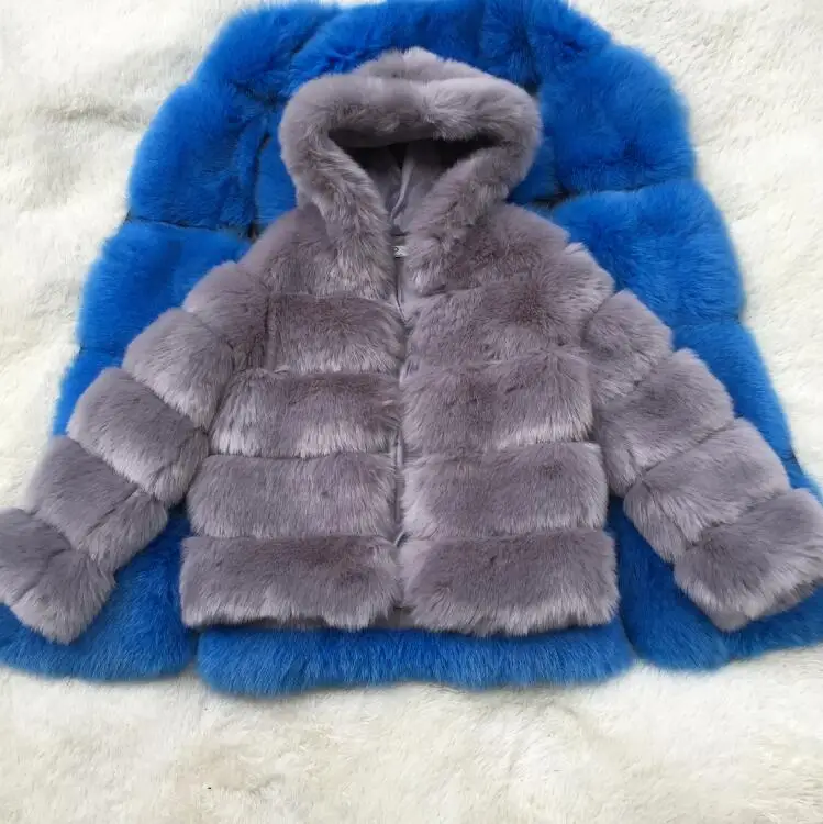 CP42 Gray CP искусственный мех Заводская шуба из искусственного лисьего меха женская зимняя мода искусственный мех с капюшоном пальто Женский Искусственный жакет из меха CP42 - Цвет: CP42 Gray