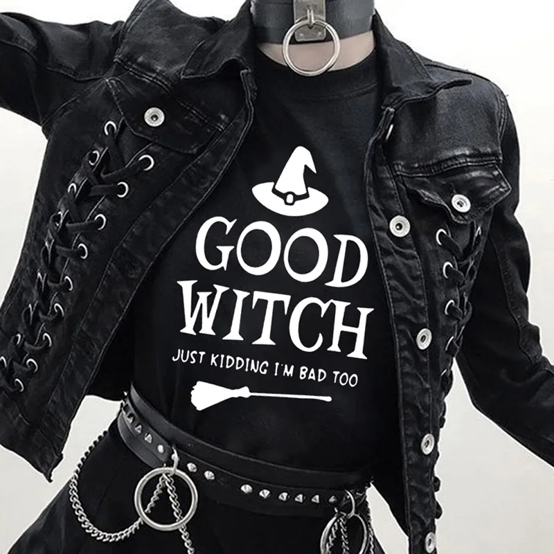 Лучшие футболки «Друзья» BAD WITCH GOOD WITCH, топ с буквенным принтом, футболка Femme, повседневные женские лучшие друзья, топы на Хэллоуин, футболки