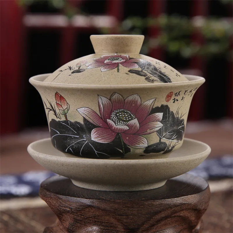 Чайная посуда 130 мл античная грубая керамика ручная роспись Gaiwan чайная чашка