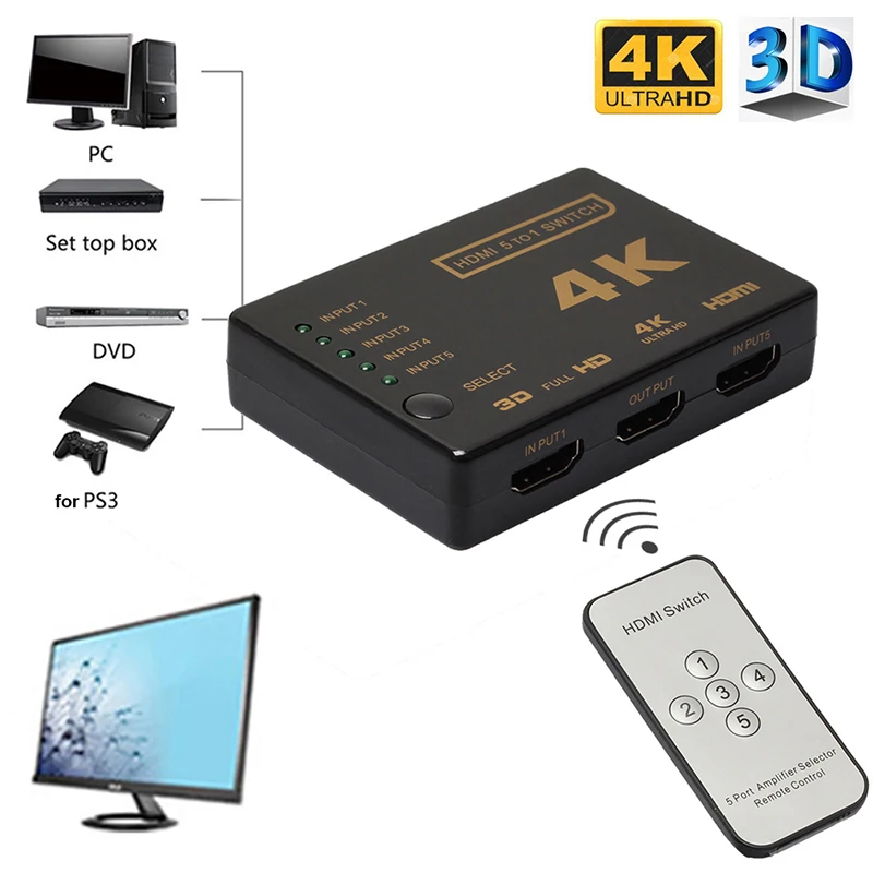 3D 1080P 5 Порты и разъёмы 4K HDMI совместимых с коммутатор селектор разветвитель ИК