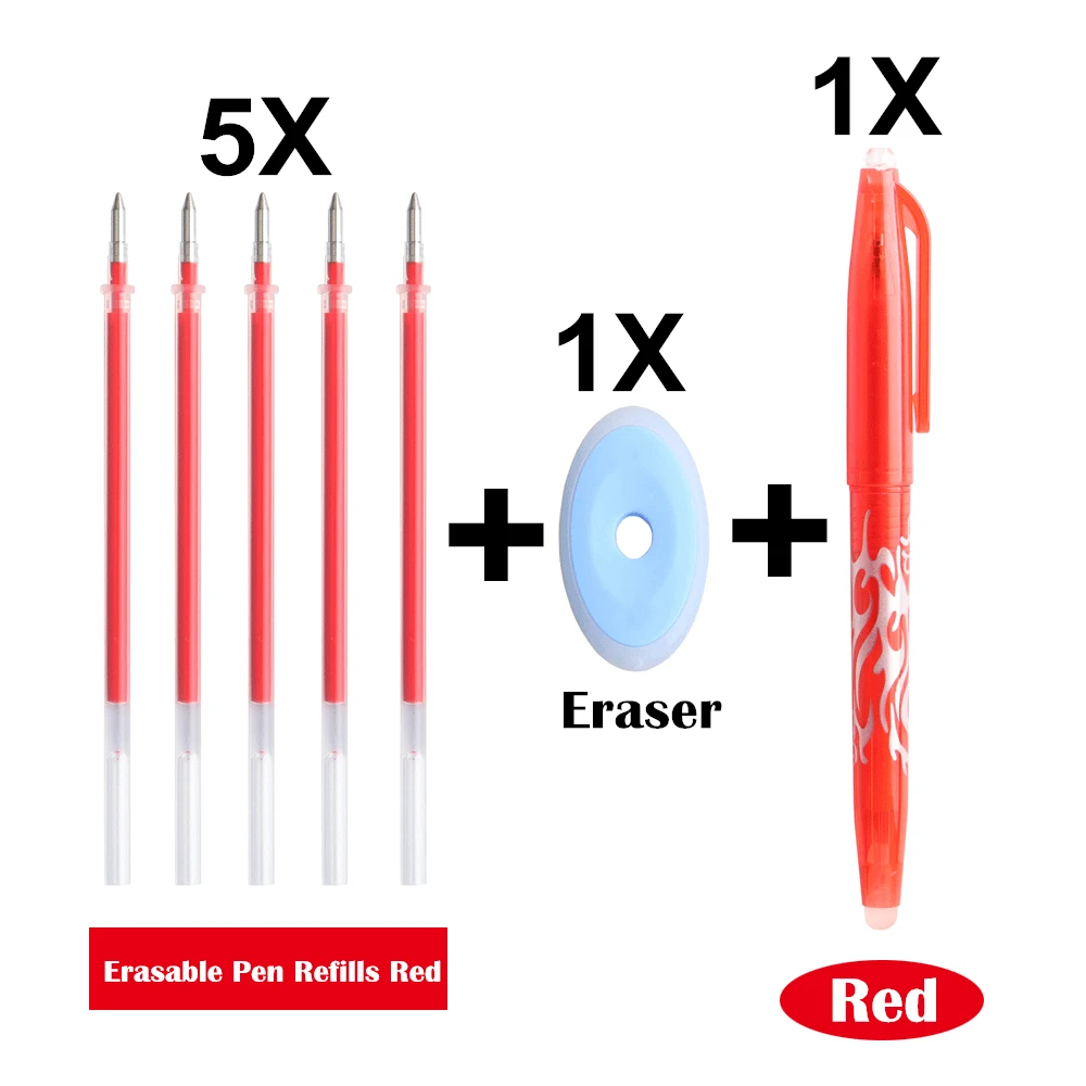 7PCS Red 7 шт./лот, стираемая ручка, набор для заправки, моющаяся ручка, многоцветные чернила, 0,5 мм, стираемая ручка, стержень, школьные, офисные, канцелярские принадлежности - Цвет: 7PCS Red