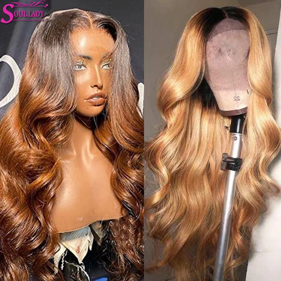 Soullady Ombre Human Hair Wigs Body Wave Lace Front Wig 1B 27 Transparent Lace Wigs Ombre Honey Blonde Lace Front Wigs For Women
