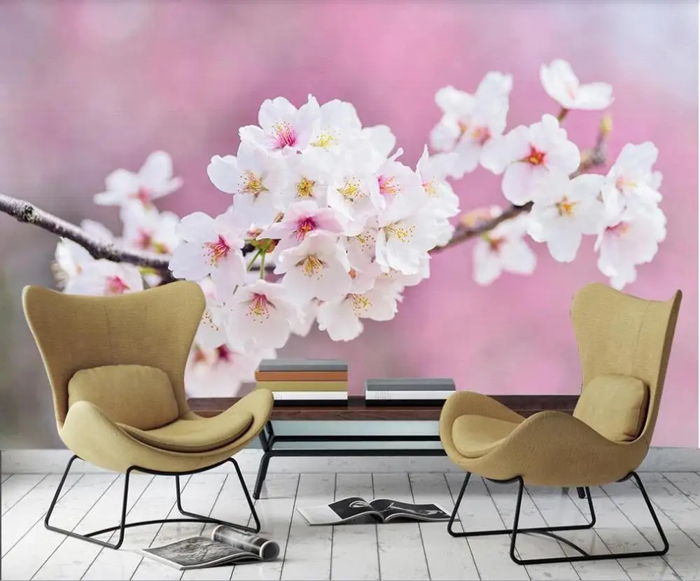 XUE SU Customized large mural wallpaper wall covering HD beautiful hand-painted pink peach blossom simple TV background | Обустройство