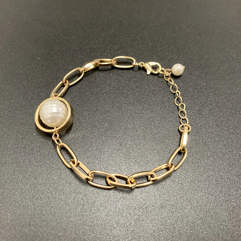 Панк Стиль золото Цвет браслет с круглыми жемчужинами шероховатого металла
