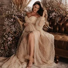 Женское платье с открытыми плечами, длинными рукавами и жемчужинами, цвета слоновой кости