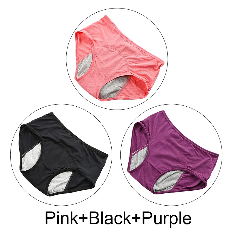 Pink Black Purple 3 шт./лот 5XL плюс Размер менструальные трусики женское нижнее белье хлопок период герметичные трусы период физиологические трусики нижнее белье - Цвет: Pink Black Purple