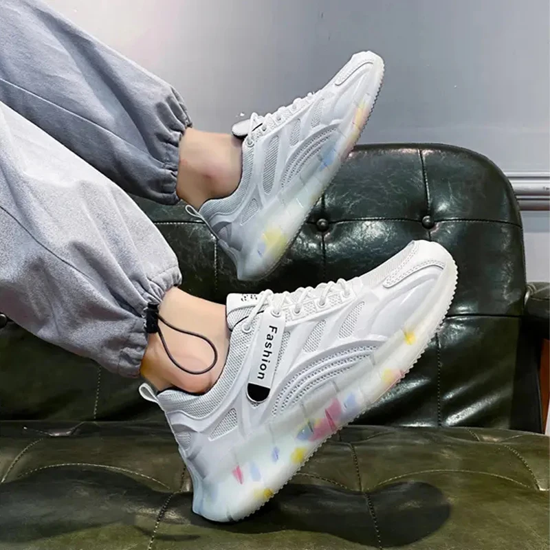 

Men Sneakers Pure White Cushioned Walking Shoes Autumn Stylish Trend Mesh Male Footwear Zapatos De Hombre