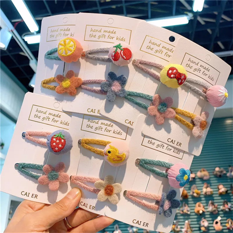 Корейская версия детской заколки для волос с вышивкой фруктовый Плюшевый цветок
