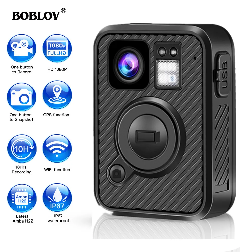 

Полицейская камера BOBLOV с Wi-Fi F1, 64 ГБ, камера для тела 1440P, носимая камера s для правоохранительных органов, 10 часов записи, GPS, ночное видение, видеорегистратор