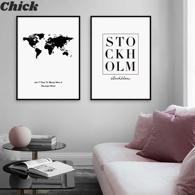 

Scandinavian Fashion Canvas Posters And Prints World Map Minimalist Wall Art Nordic Style Painting For Living Room Wall Pictures
