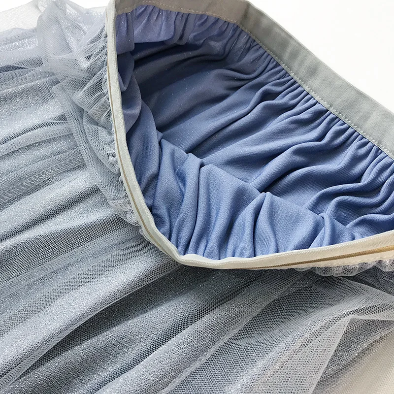 Женская плиссированная юбка пачка GIGOGOU черная/серая средней длины с люрексом и