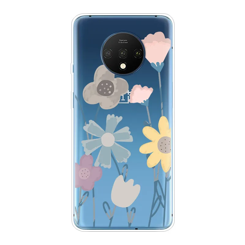 Phone Cases For OnePlus 7T Cases Soft TPU Silicone Back Covers For OnePlus 7T 6.55"Coque Flowers Fashion Marble Pattern Cute cat images - 6