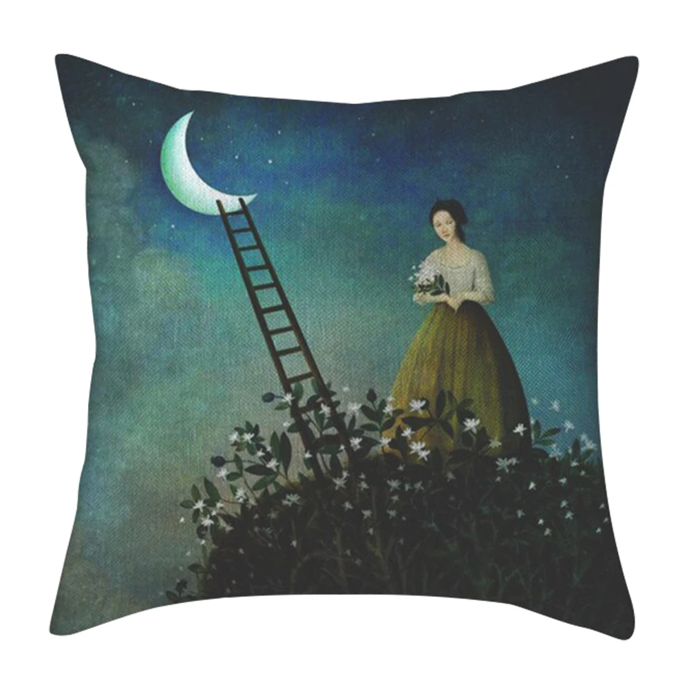 

Льняной чехол для автомобильных подушек с красивым рисунком, декоративный чехол для подушки с художественным красивым рисунком, декоратив...