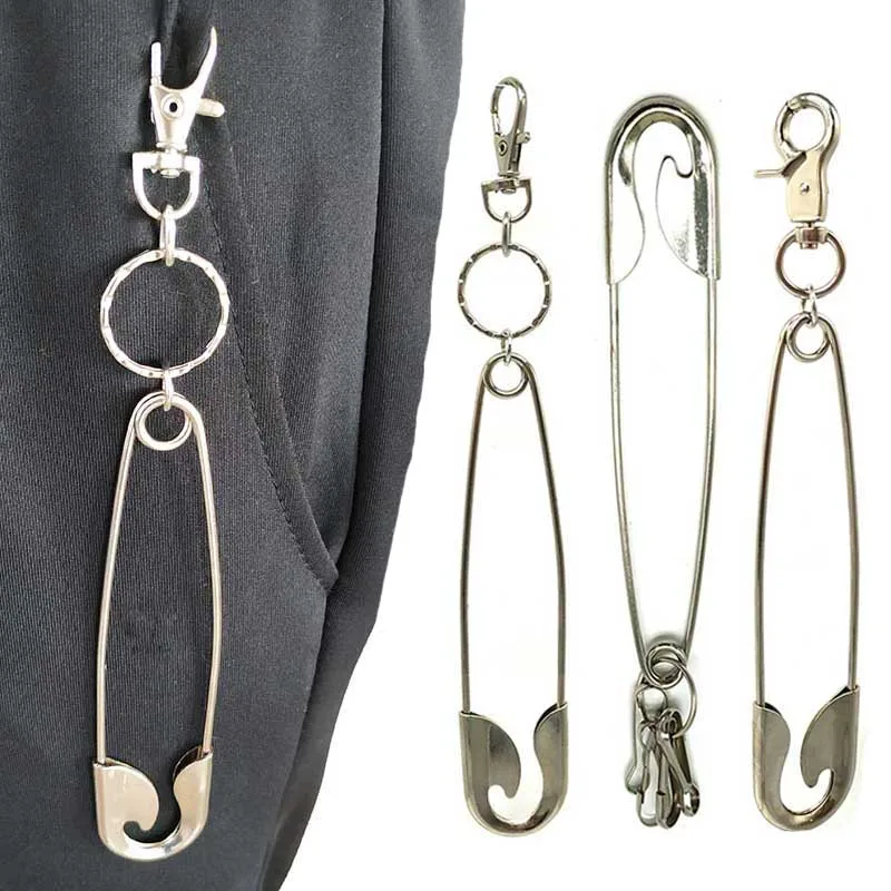 Брелок для ключей в стиле унисекс серебристый аксессуар панк с кольцом булавкой