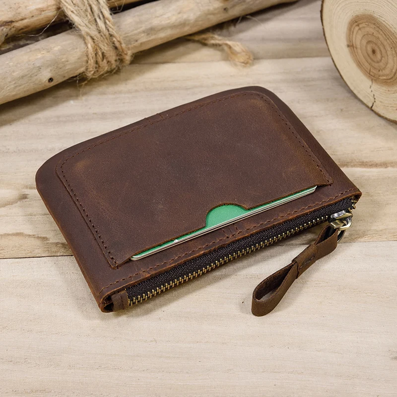 Men's Genuine Leather Zipper Coin Wallet Wowen natural Mini Short Purse Card Holder Change For Man Clutch Wallets | Багаж и сумки