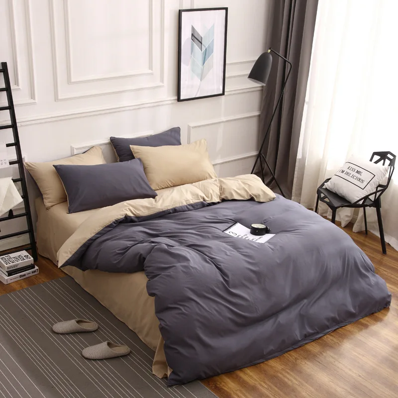 

Solid Color Bedding Sets 3-4pcs Bedding Set High Quality A/B Double-sided Pattern Simplicity Bed Sheet Quilt Cover Pillowcase