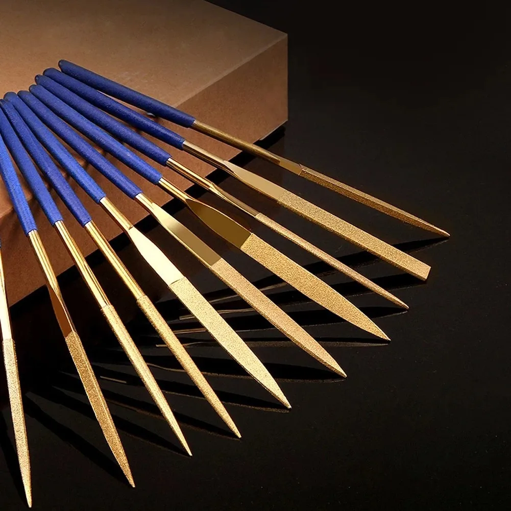 

10pcs Diamond Files Set 140/160/180mm Soft Rubber Handles Variety Shapes Diamond Needle Files For Metal Glass Ceramics