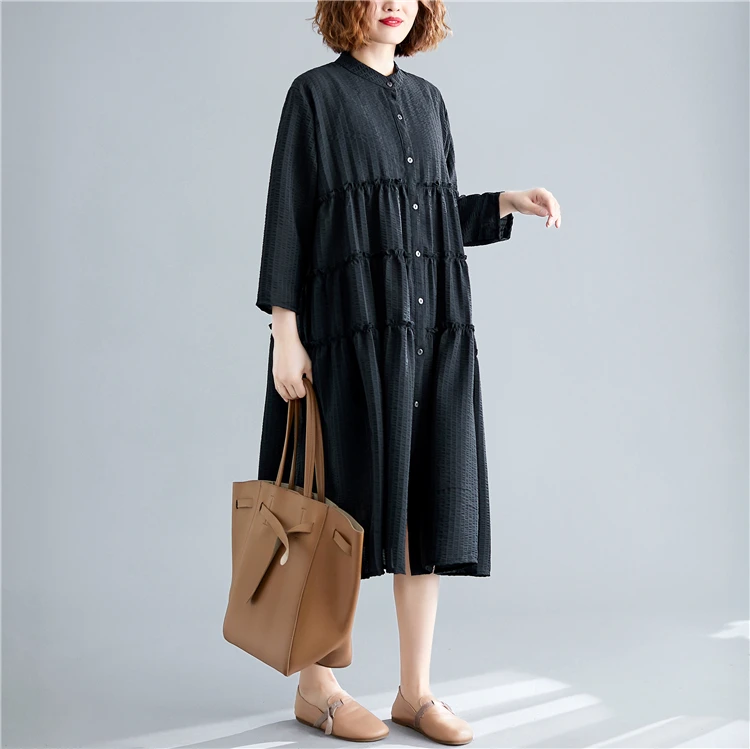 

COIGARSAM Women Open Stitch Dresses Black Dress 2556