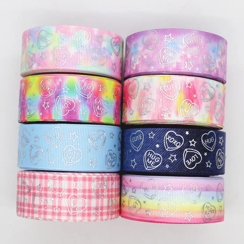 

18062601, 1" 25mm 10 yards glitter laser silver foil printed grosgrain ribbons gift packaging DIY handmade materials