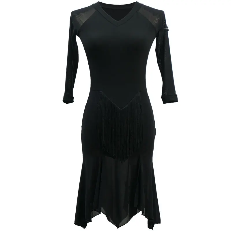 

Latin Dance Dress For Girls Ballroom Practice Wear Black Stage Costume Rumba Dance Wear Tango Outfits See Through Dresses DL6809