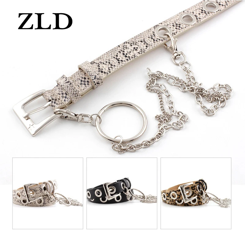 

Ремень ZLD женский с леопардовым принтом, универсальный пояс в стиле панк, с цепочкой-кольцом, украшение для джинсов