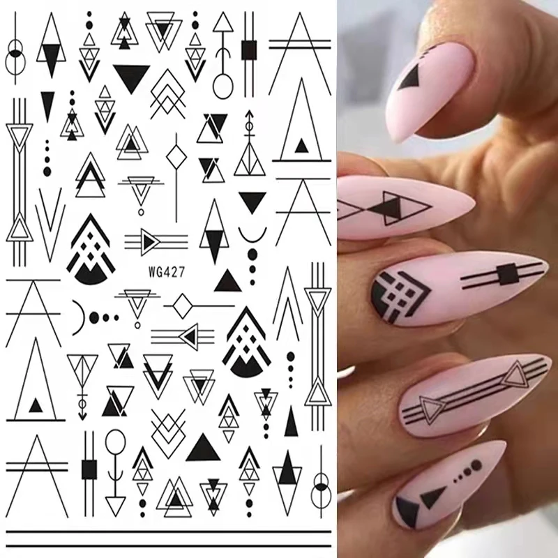 

Geometric nail art sticker black silver colors butterfly leaf flora image manicure decoration transparent nail art foils