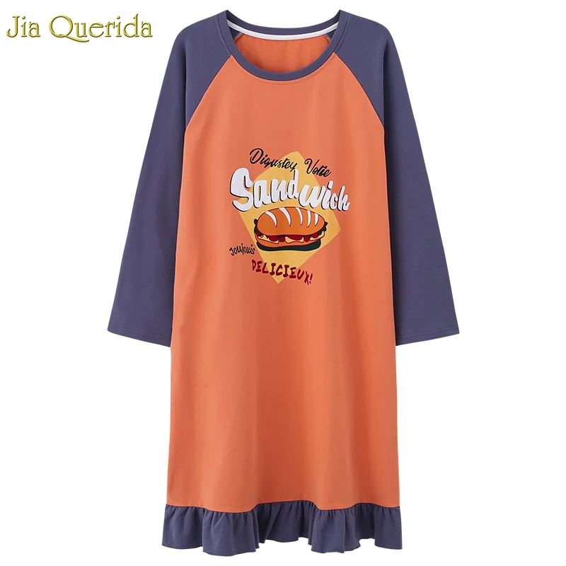 Ночная рубашка женская с длинным рукавом и гофрированным краем|Ночные сорочки