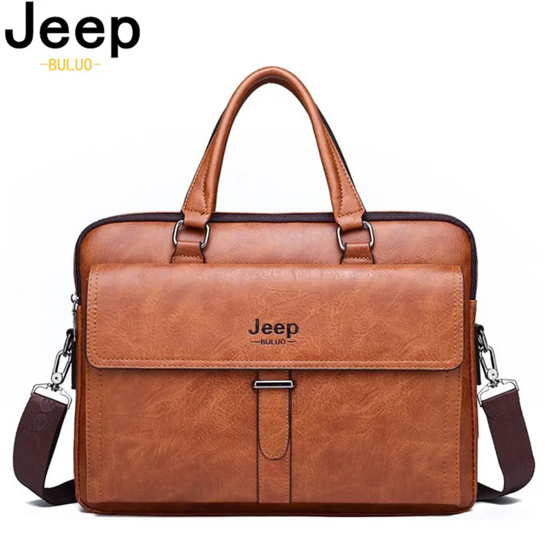 Мужской портфель из искусственной кожи JEEP BULUO, черная сумка для ноутбука, деловая сумка на плечевом ремне, все сезоны, - изображение