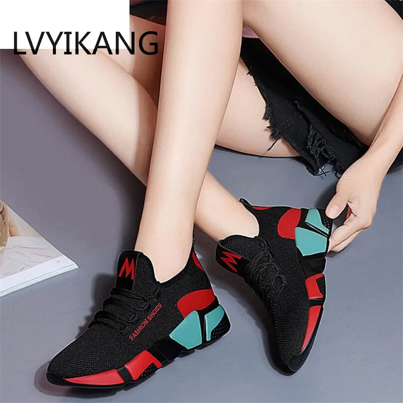 LVYIKANG; коллекция года; сезон весна; женские модные сетчатые кроссовки на шнуровке; Вулканизированная обувь; женская повседневная обувь; дышащая прогулочная обувь на плоской подошве