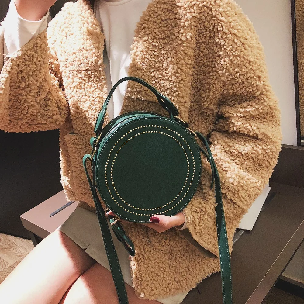 Винтажные круглые сумки через плечо из нубука для женщин 2019 женские кошельки и