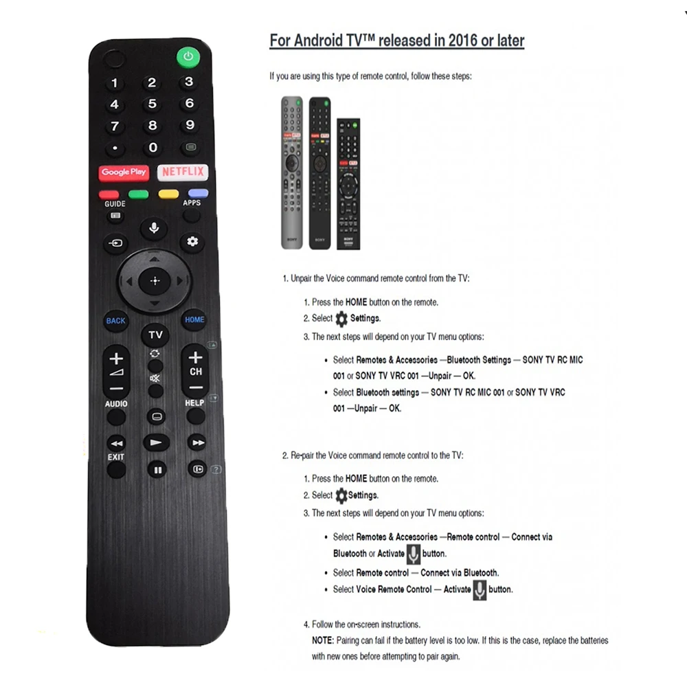 

New RMF-TX500P Voice Remote Control for SONY 4K UHD Android Bravia TV XG95/AG9 X85G X8000 Series with Netflix Google Play