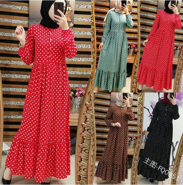 

Plus Size Polka Dot Kaftan Abaya Dubai Hijab Muslim Dress Caftan Marocain Turkish Dresses Jilbab Abayas For Women Islam Clothing