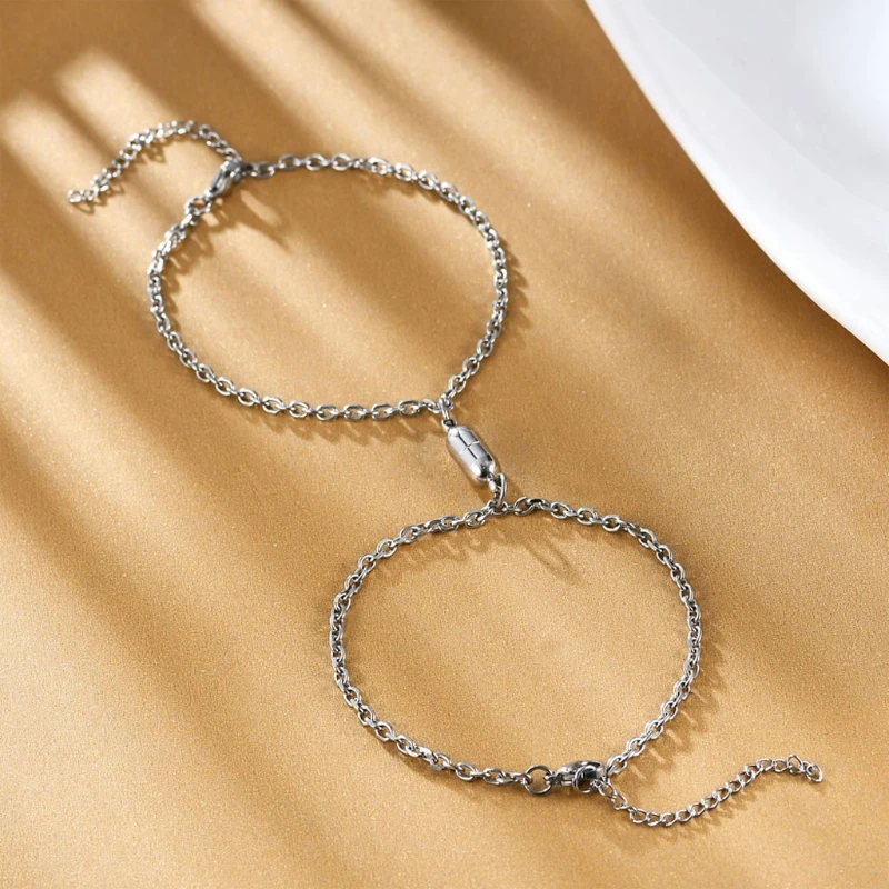 

2Pcs Stainless Steel Boyfriend Girlfriend Relationship Bracelet Love Magnetic Long Distance Bracelet Kit Lover Jewelry