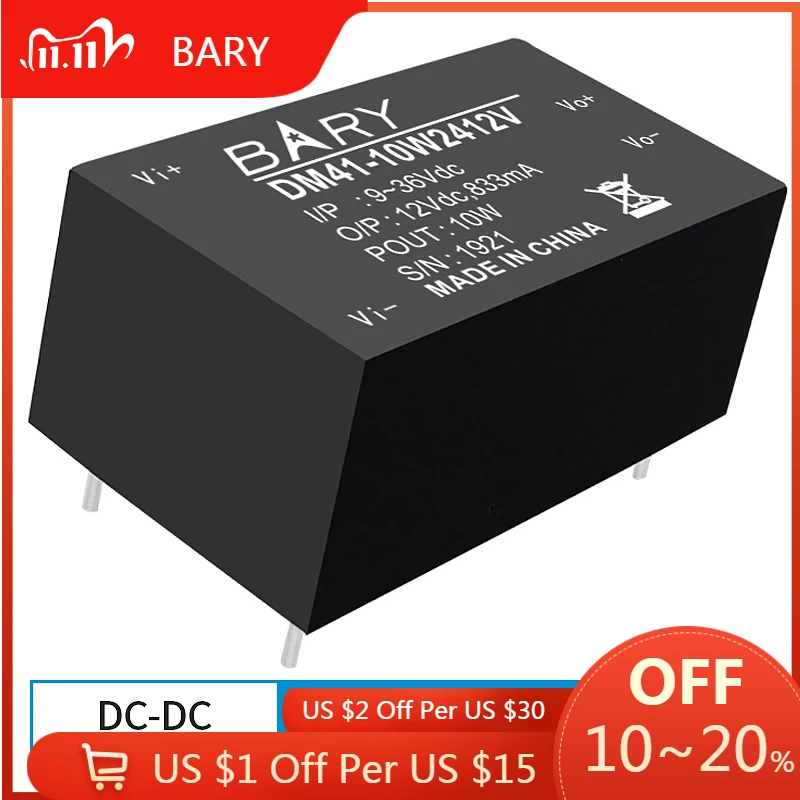 

DM41-10W2412V DC-DC Isolated Buck Power Supply Module 10W Industrial Component 12V Output Voltage 833mA for Smart Home Miniwatt