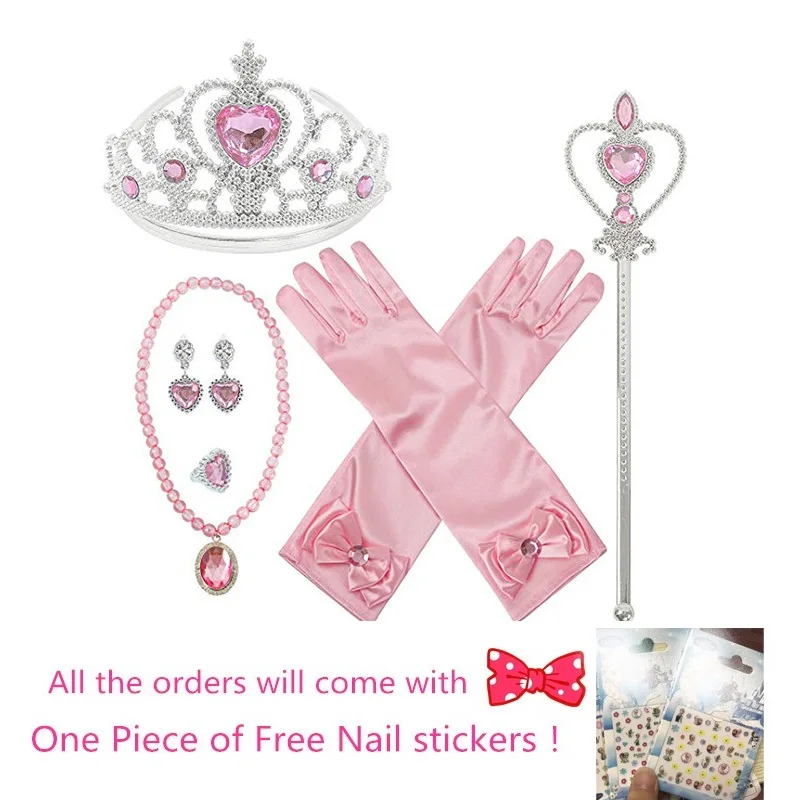 

7pcs/lot Girls Princess Elza Dress Up Accessories Crown Necklace Ring Earring Wand Gloves Kids Jewelry Play Toy Set