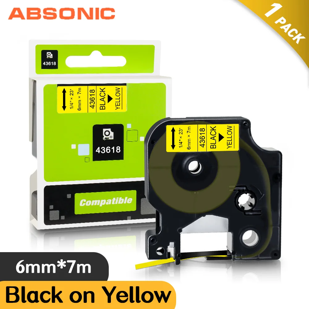 Absonic 6 мм D1 принтер ленты 43618 Замена запечатанная лента для маркировки Dymo черный на