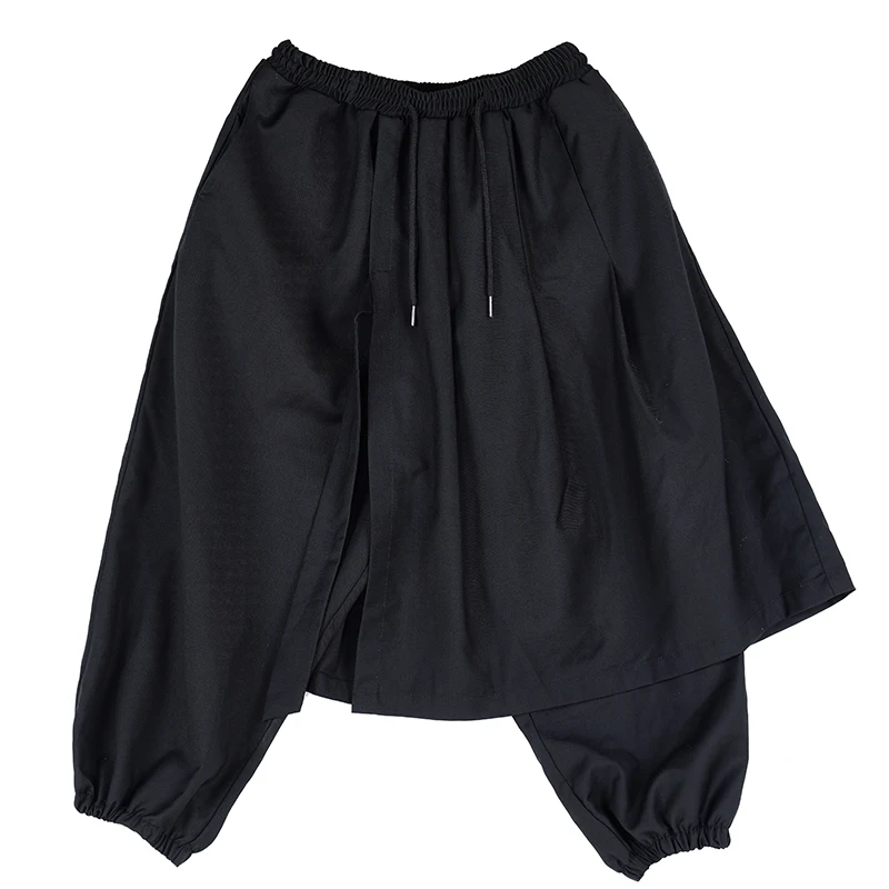 Pantalones tipo falda para hombre, color negro oscuro, Estilo Vintage, informal, holgado, ropa informal japonesa, Hip Hop, estil