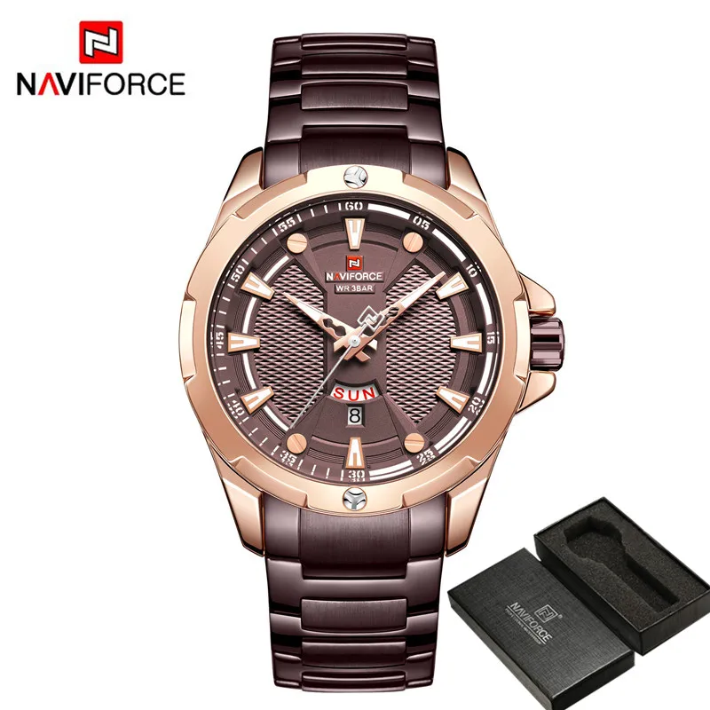 NA916102 with box NAVIFORCE мужские наручные часы водонепроницаемые деловые мужские часы серебряные из нержавеющей стали спортивные военные Дата Неделя кварцевые мужские часы 9161 - Цвет: NA916102 with box