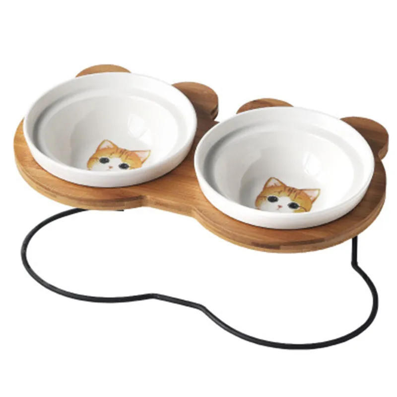 

High Grade Cat Dog Feeders Bowls Bamboo Tableware Ceramic Pet Food Water Bowl Anti Skid Pet Supplies Cat Feeding Drinking Bowl