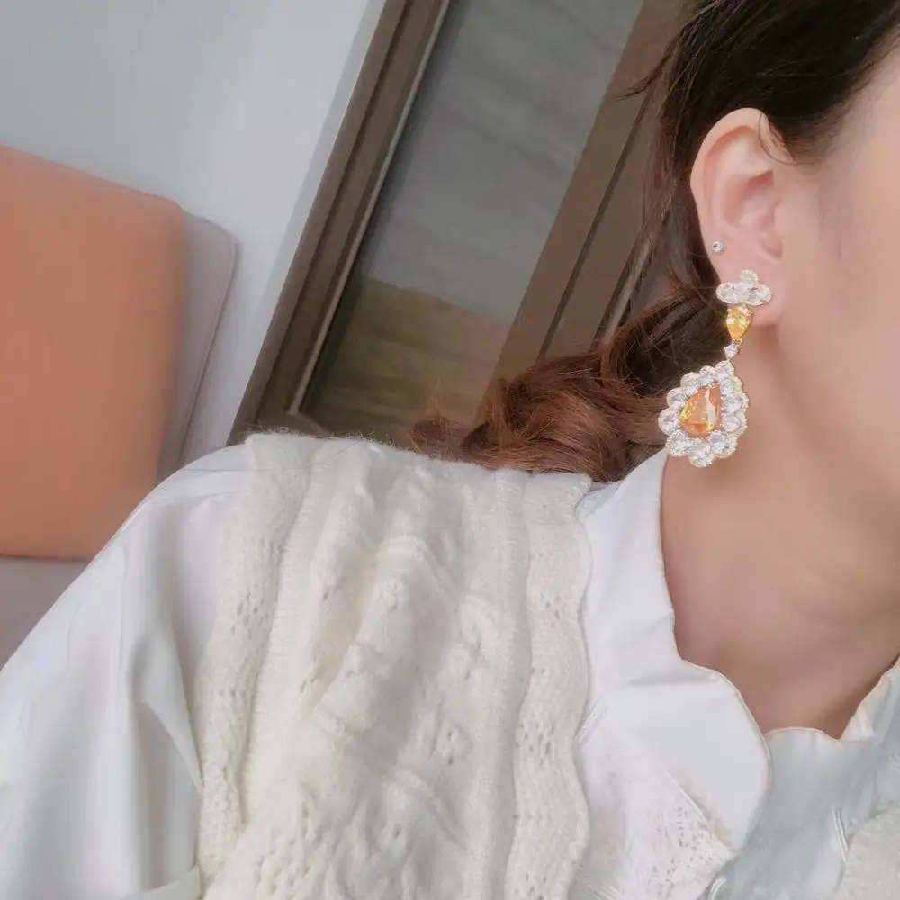 Женские свадебные серьги-капельки в форме цветка S925 цвета шампанского золото
