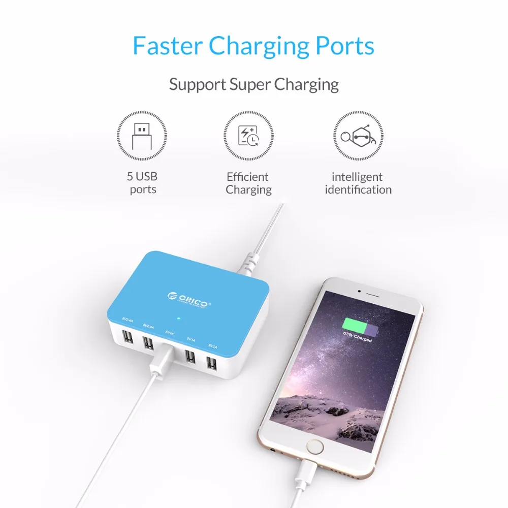 ORICO 5 портов USB зарядное устройство умное зарядное устройство настольное зарядное устройство с адаптером питания для iPhone samsung Xiaomi huawei usb зарядка
