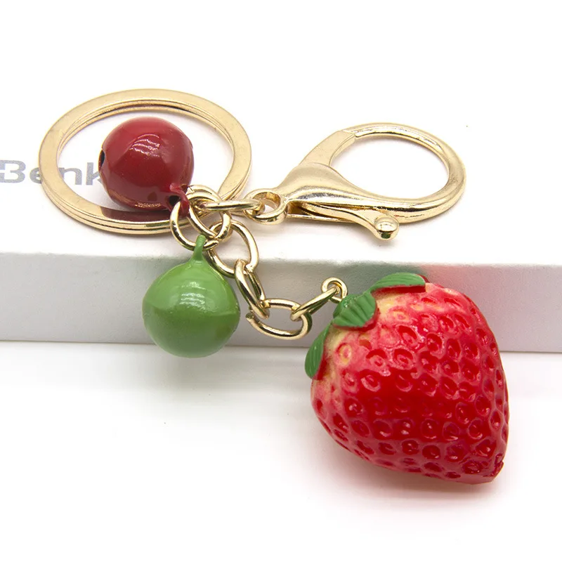 

1PC Strawberry Red Heart Keychain Keyring For Women Girl Jewelry Simulated Fruit Cute Car Key Holder Keyring Best Friend 2020