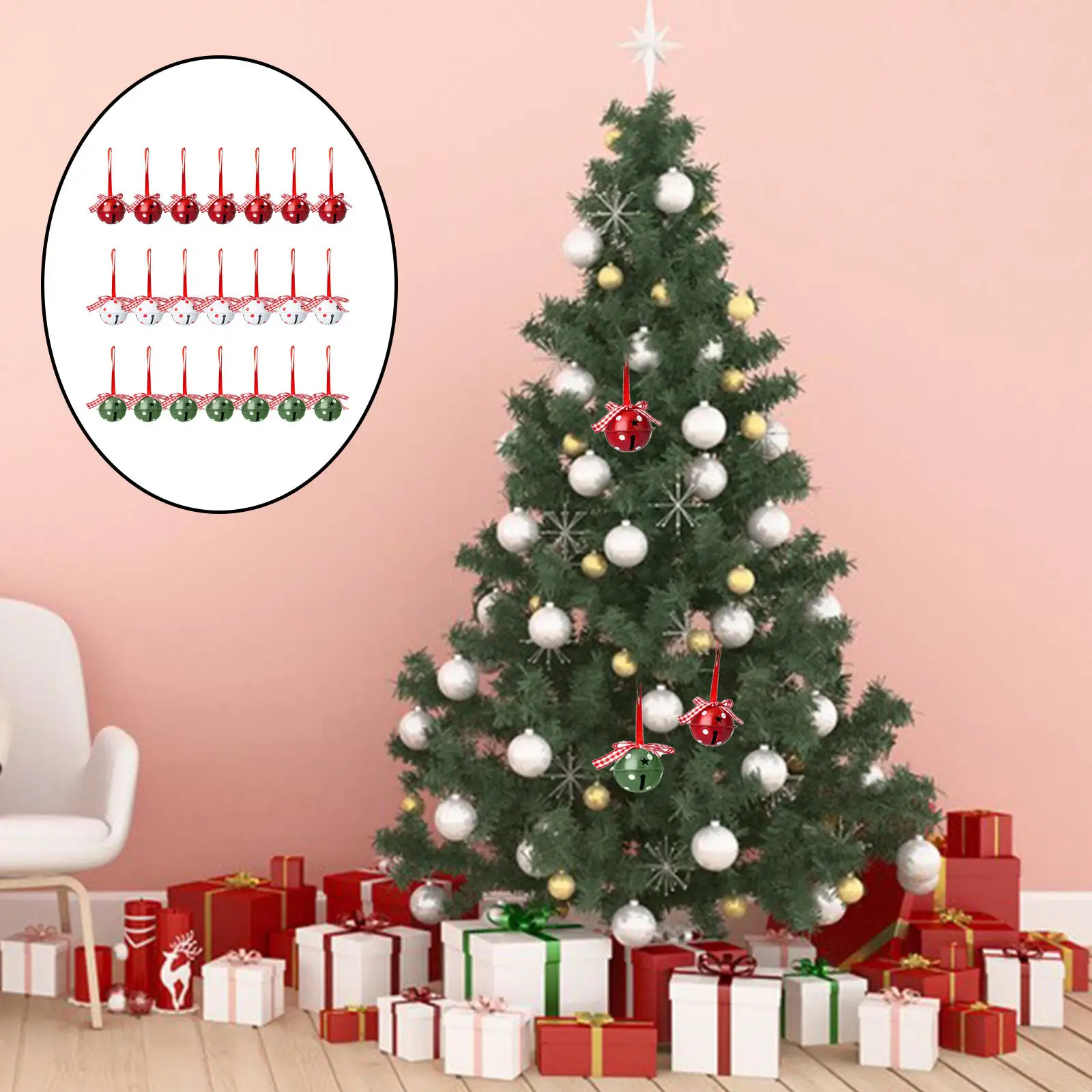 

24Pcs Bells Decorations Exquisite Workmanship Pleasant Sound Hanging Ribbons 3 Colors Small for Christmas Garland Stair Railing