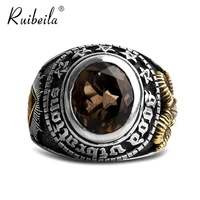ruibeila ring for men personality goat head smoke spar gemstone eye of god ring 925bijoux silver gift