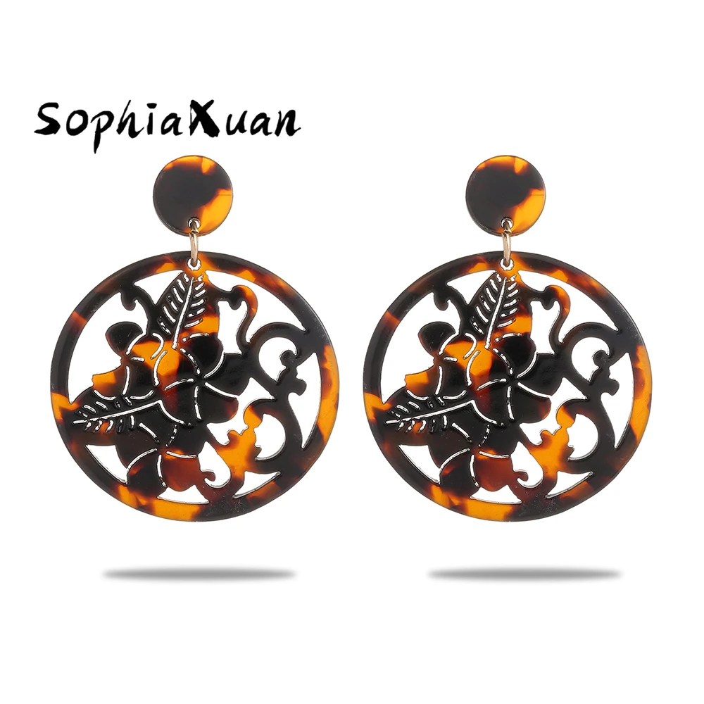

SophiaXuan Hawaiian Acrylic Earrings Resign Jewelry Statement Drop Earring Women's Big Round Geometric 2021 Polynesian Blue Red