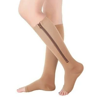 stockings pressure varicose vein leg relief pain knee socks pressure thigh high socks zipper design adjustable nylon 3 pairs