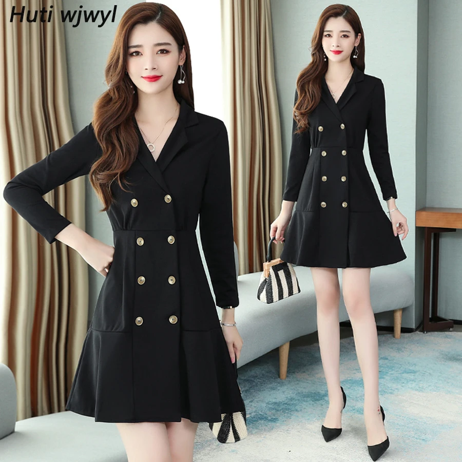 Женское винтажное платье мини с длинным рукавом черное элегантное облегающее