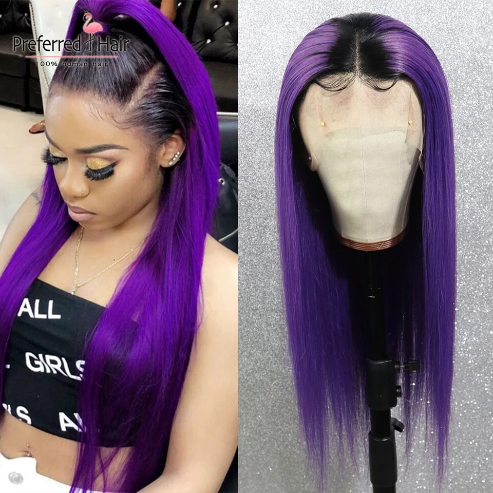 Предпочтительный фиолетовый розовый парик из человеческих волос предварительно