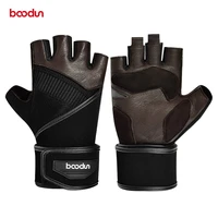 leather gym gloves men extended wrist belt half finger dumbbell weight lifting fitness gloves deerskin workout sports gloves