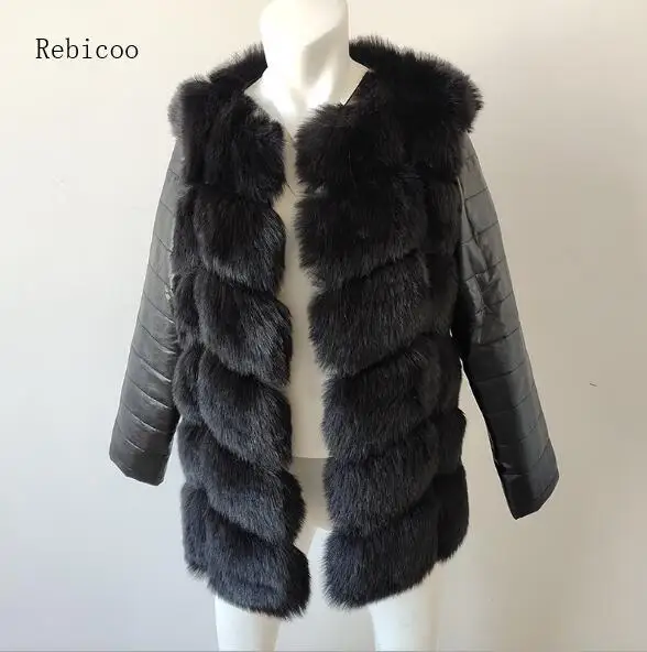 black Rebicoo, новинка, травяное пальто из искусственного меха, женские куртки, искусственный мех, модный жилет с длинным рукавом, меховое Женское пальто - Цвет: black